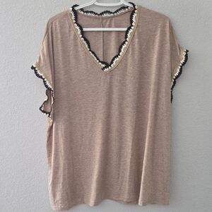 Women's Tan Top with Black and White Trim